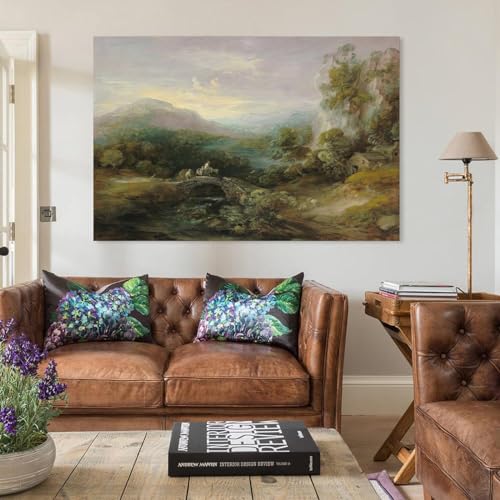 Mountain Landscape with Bridge Canvas Wall Art D53223