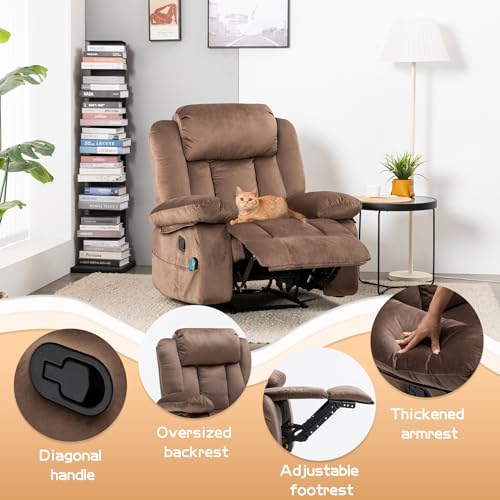 Brown Upholstered Fabric Rocker Recliner Chair with Massage & Heat K6155
