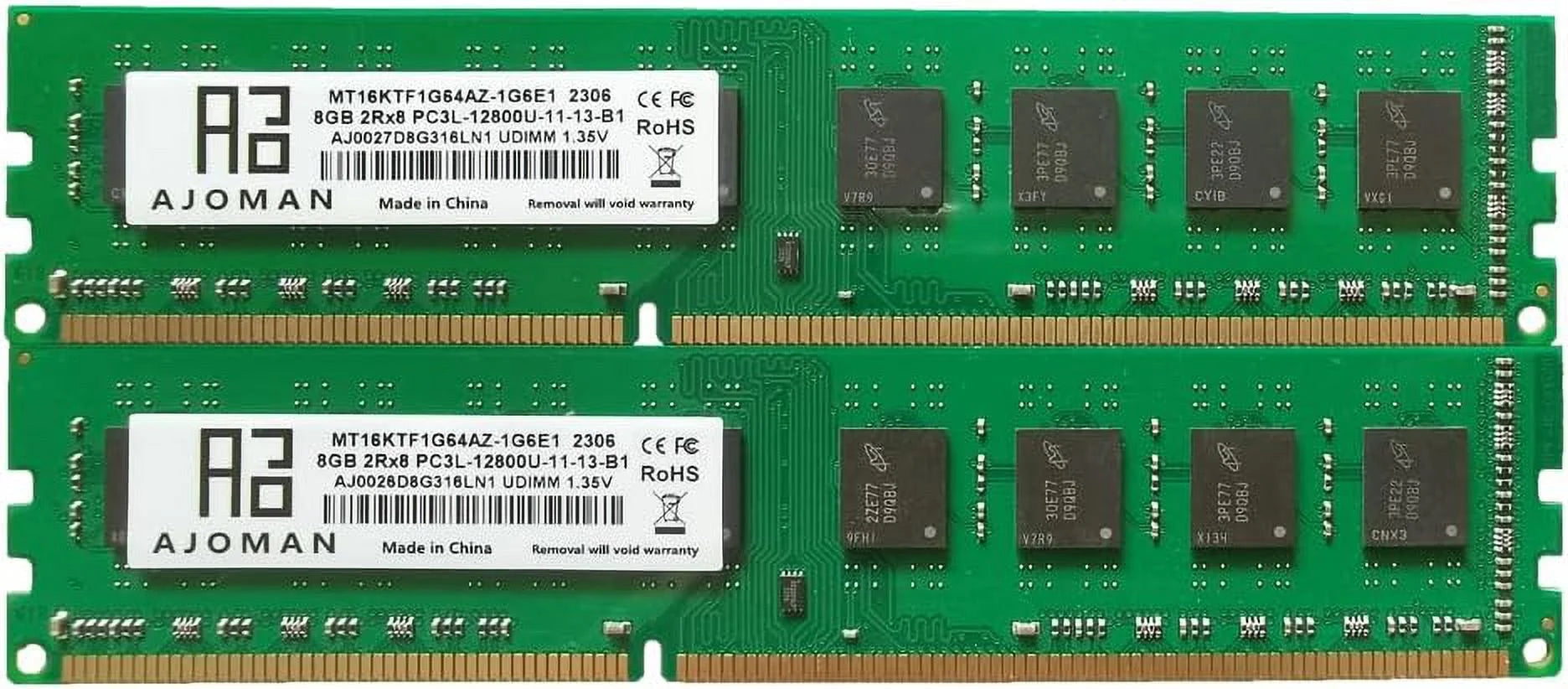 16GB Kit 8GBx2 DDR3 DDR3L 1600MHz Desktop RAM PC3L-12800U DIMM 1.35V 240-Pin CL11 Non-ECC UDIMM P72911