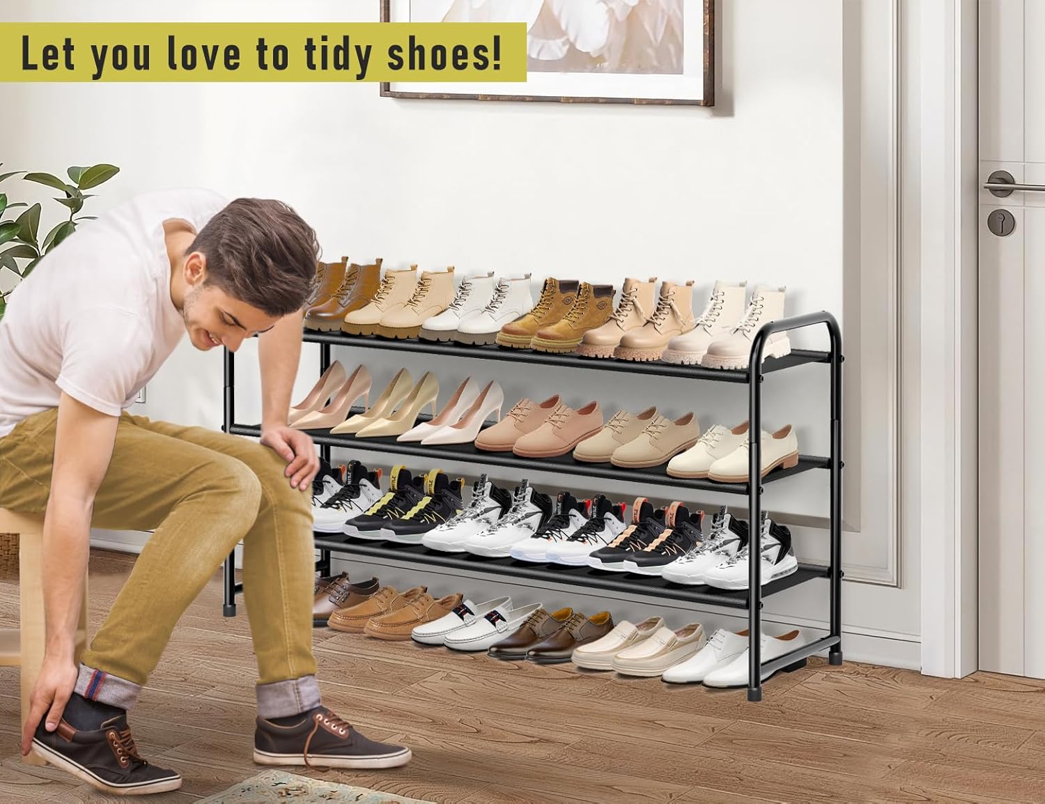 3-Tier Long Shoe Rack and 8-Shelf Hanging Shoe Organizer L894983
