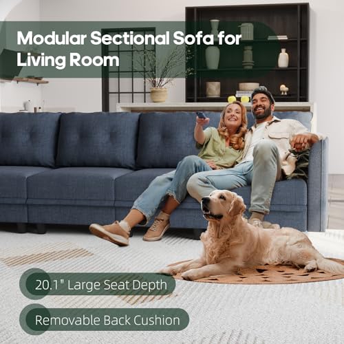 Modular Sectional Sofa with Chaise, 8 Seater Reversible L Shaped U Shape Sectional Couch with Storage, Denim Blue R877
