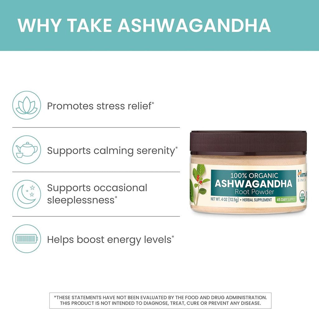 100% USDA Certified Organic Ashwagandha Root Powder Herbal Supplement, 4 Oz X667