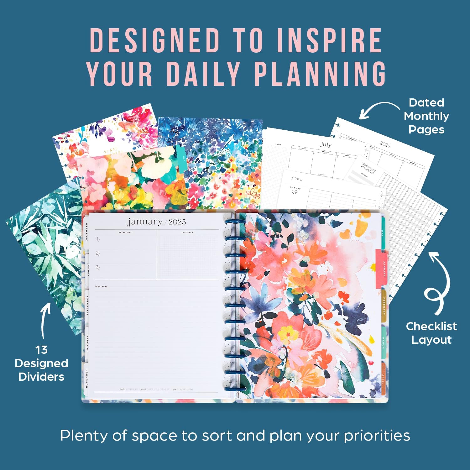 12-Month Academic Planner, July 2024–June 2025, Big Size, 72 Pages, 8 1/2" x 11" V70090