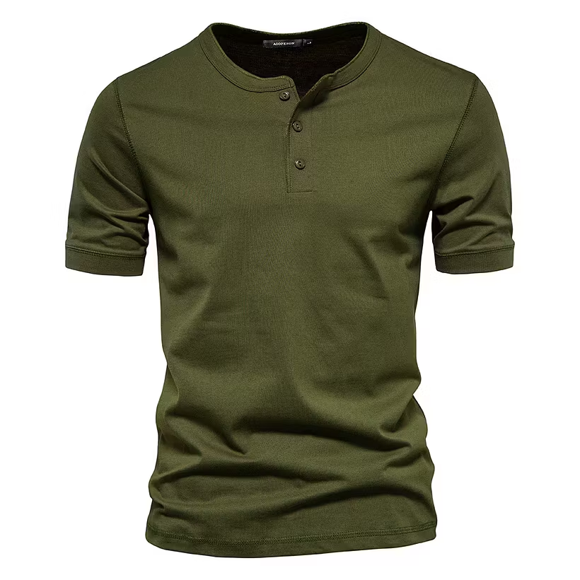 Mens Henley Short Sleeve Cotton Casual Shirt