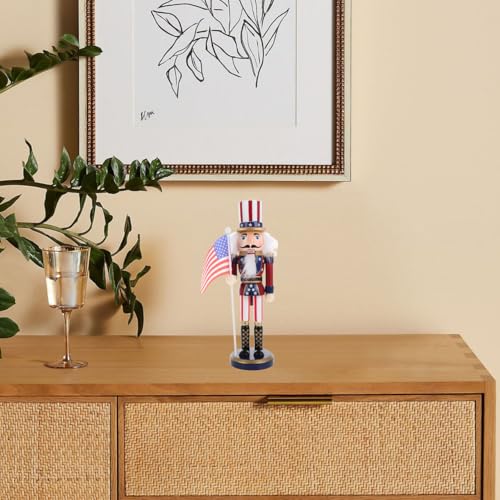 Patriotic Nutcracker Figurines Wooden Soldier Statue with Cane Y8937