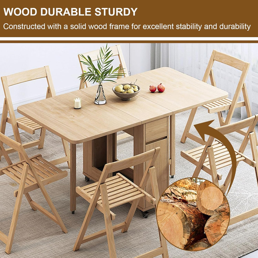 Folding Dining Table with 4 Chairs and Storage Drawers Wood Drop Leaf Dining Table Set W191690