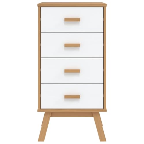 White and Brown Solid Wood Bedside Cabinet with Drawers V64474
