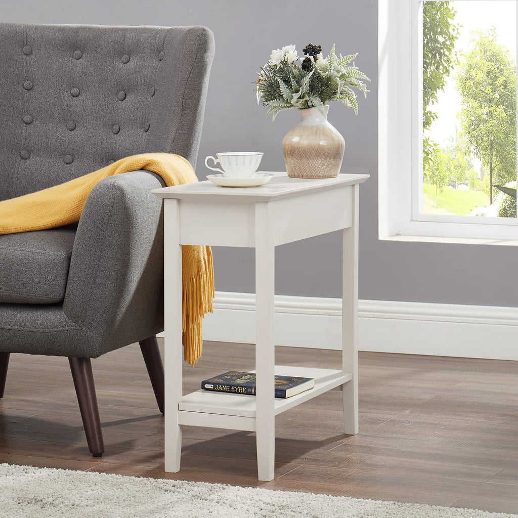 Cream Narrow End Table with Storage Shelf H5270
