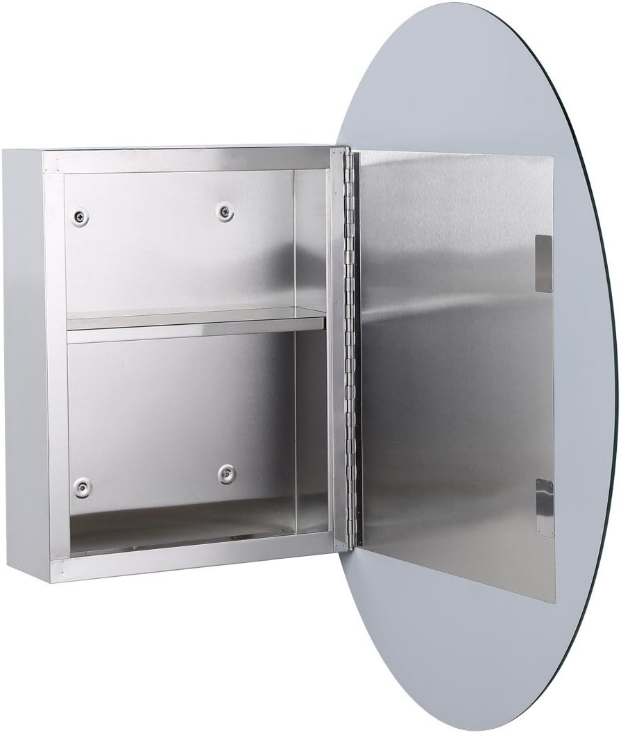Oval Wall Mounted Medicine Cabinet Brushed Stainless Steel with Mirror 26" x 18" U7816