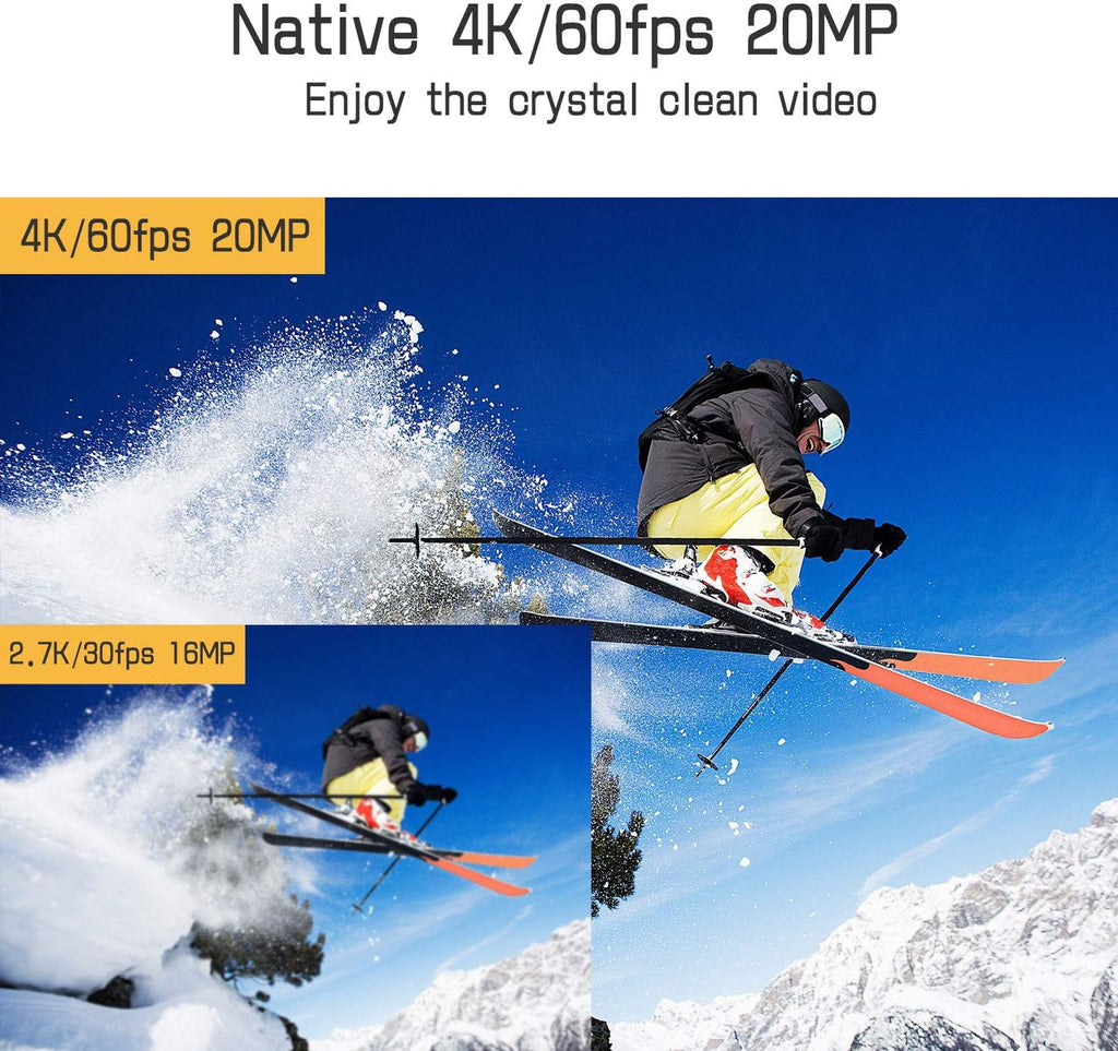 4K 60FPS 20MP Waterproof Action Camera with Touch Screen Stabilizer and 2 Rechargeable Batteries G3947