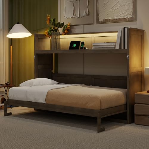 White Queen Size Wood Murphy Bed with Storage Cabinet B911