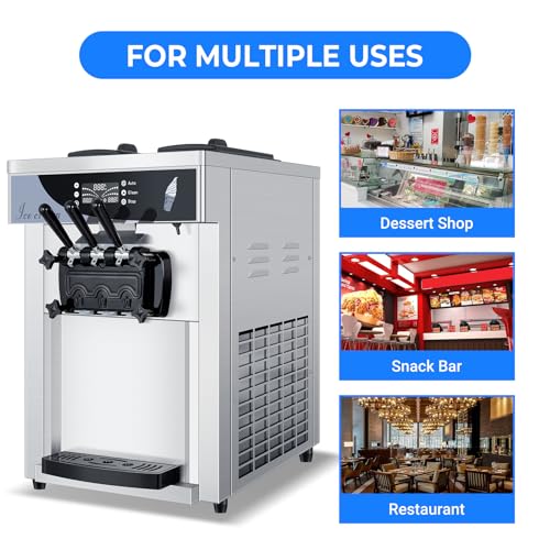 1800W 3 Flavors Soft Serve Ice Cream Machine, 25L/H Yield, Silver V25781
