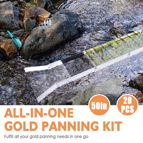 20pc Gold Panning Kit with Folding Sluice Box, Aluminum Alloy Mining Equipment K21030