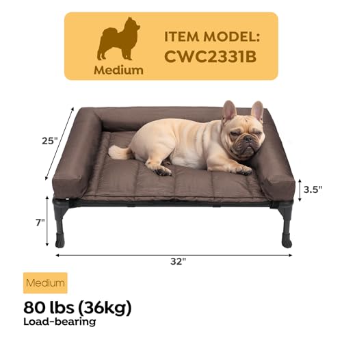 Cooling Elevated Dog Bed with Removable Waterproof Bolster Cushion Mat, 42x30inches, Beige N62898