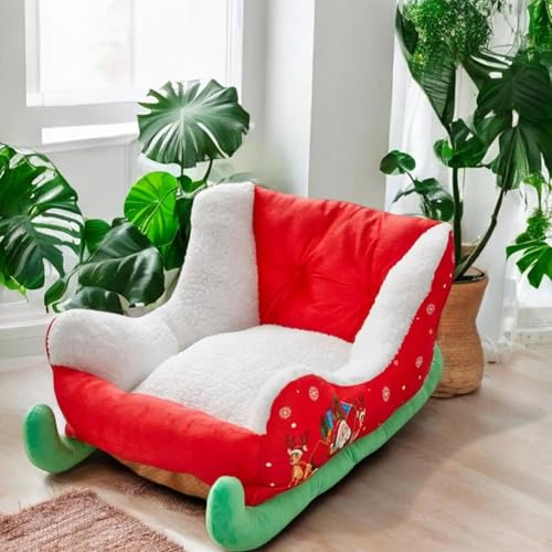 Red Plush Synthetic Fur Pet Sleigh Bed M614112