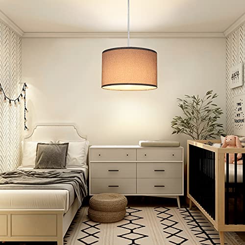 White Fabric Plug In Hanging Pendant Light with 15Ft Cord O779