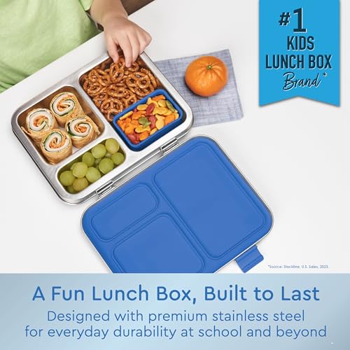 Stainless Steel Leak-Resistant Lunch Box, 3-Compartments with Silicone Container, Dishwasher Safe, BPA-Free (Fuchsia) O61056