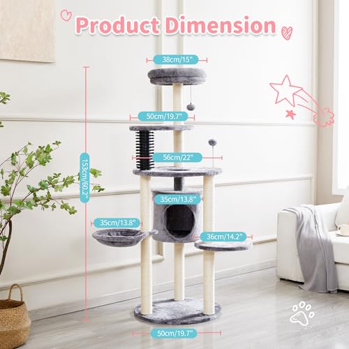 Grey Small Cat Tree Tower with Scratching Post and Plush Perch Bed I753988