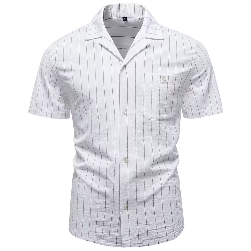 Retro Vertical Stripe Cuban Collar Shirt