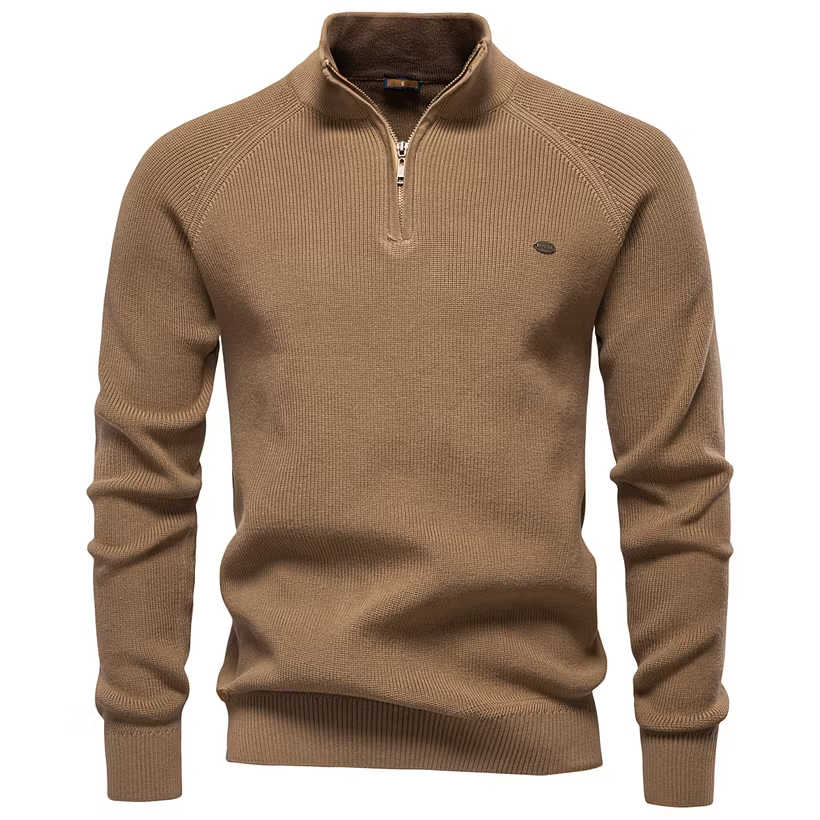 Men's Cotton Zipper Knit Sweater