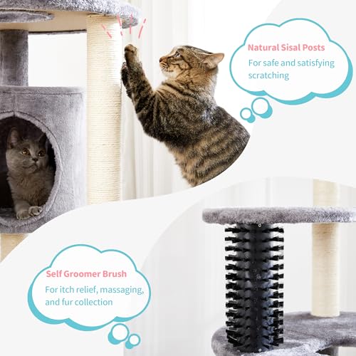 Grey Small Cat Tree Tower with Scratching Post and Plush Perch Bed I753988