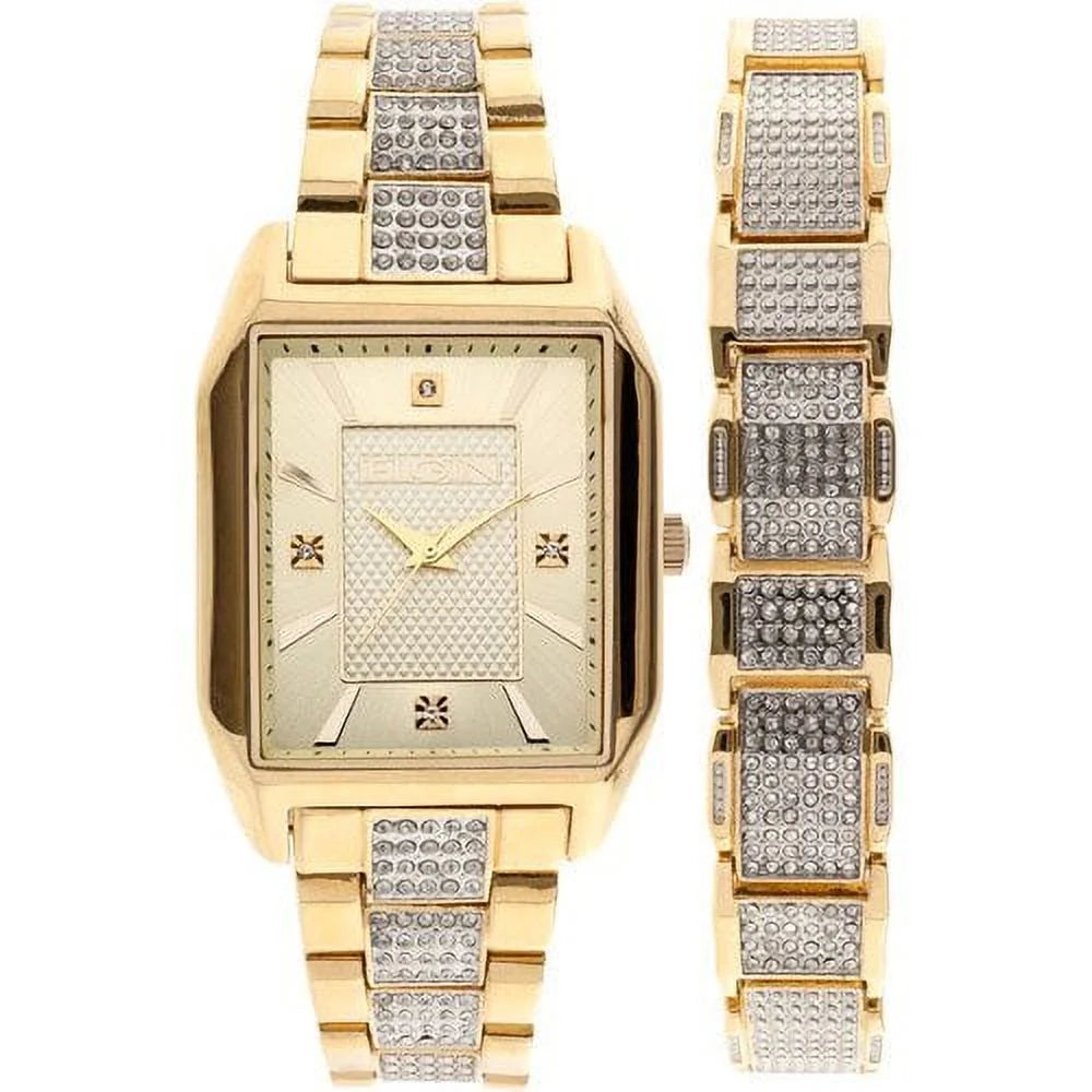 Analog Watch and Bracelet Set Square Dial in Gold F736