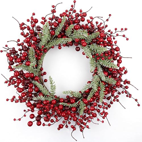 White 20 Inch Christmas Wreath with Berry Fir Pine Needle P690659