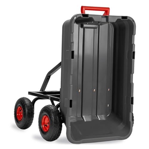 2-in-1 Heavy Duty Garden Cart Dump Wagon Utility Cart with 10" Pneumatic Tires E773418