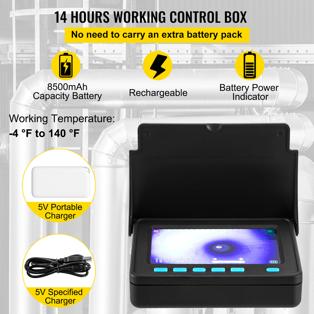 Sewer Camera 164FT Cable Pipeline Inspection Camera 4.3 Inch TFT LCD Monitor Waterproof IP68 Duct Inspection Camera with 6PCS LEDs 8500MAH Lithium Battery R964484