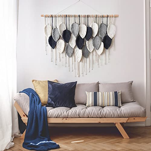 Macrame Wall Hanging Leaf Woven Tapestry Feather Handmade Wall Art 16.5"x29.5" Z88327