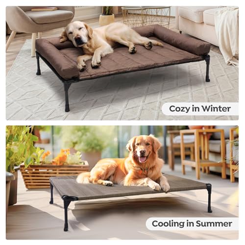 Cooling Elevated Dog Bed with Removable Waterproof Bolster Cushion Mat, 42x30inches, Beige N62898