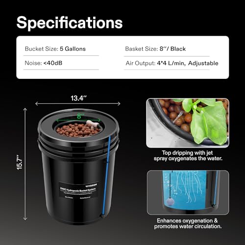 5-Gallon Deep Water Culture Hydroponics Grow System with Air Pump and Air Stone P79708