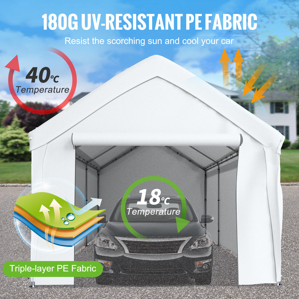 White 13 x 20ft Carport Canopy with 8 Legs and Sidewalls T5916