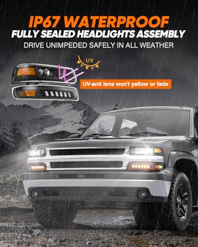 LED Headlights Assembly Headlamps Replacement with Sequential Turn Signal Hi/Low Beam DRL O30877