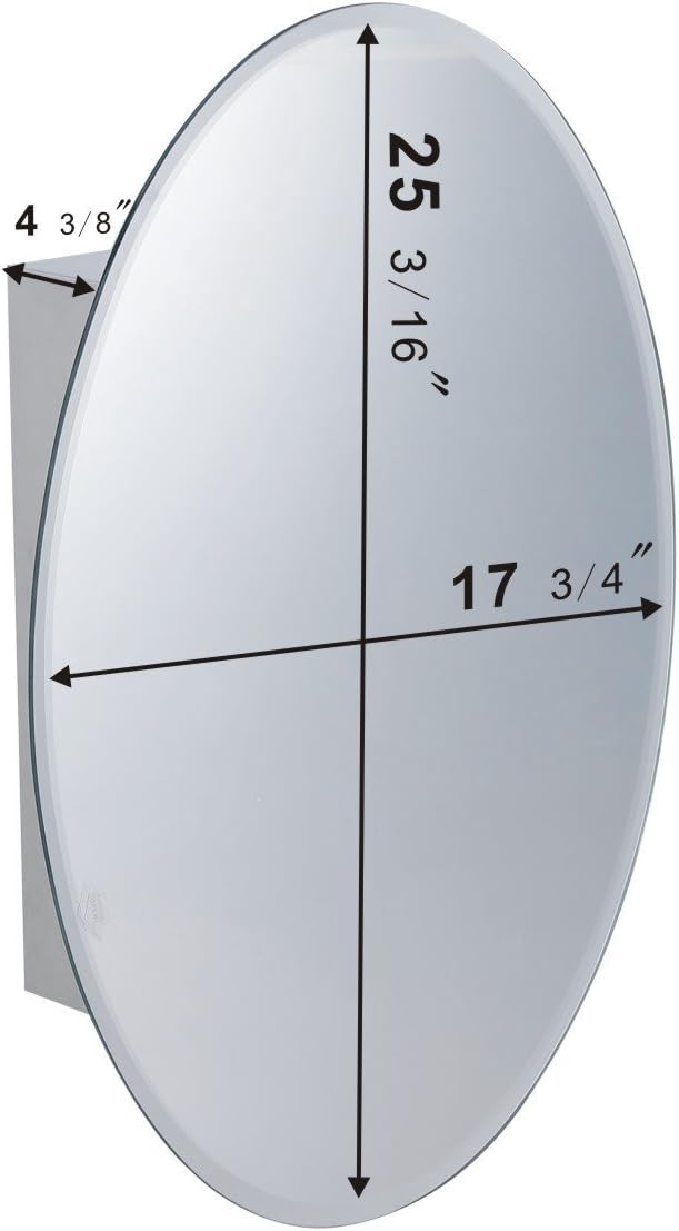Oval Wall Mounted Medicine Cabinet Brushed Stainless Steel with Mirror 26" x 18" U7816