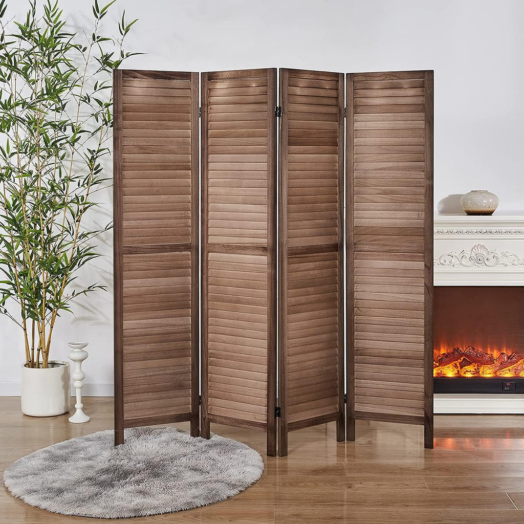 4 Panel Brown Wood Room Divider H8614