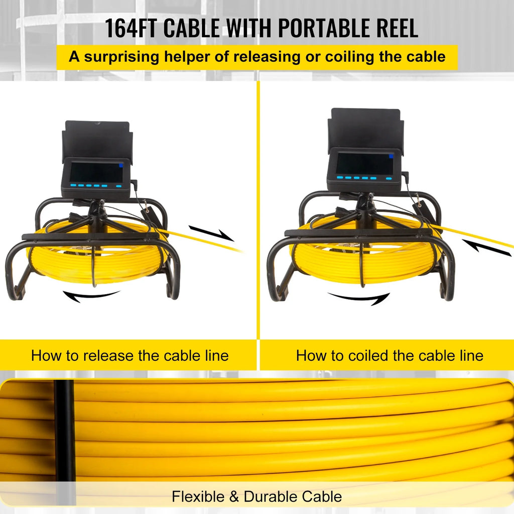 Sewer Camera 164FT Cable Pipeline Inspection Camera 4.3 Inch TFT LCD Monitor Waterproof IP68 Duct Inspection Camera with 6PCS LEDs 8500MAH Lithium Battery R964484