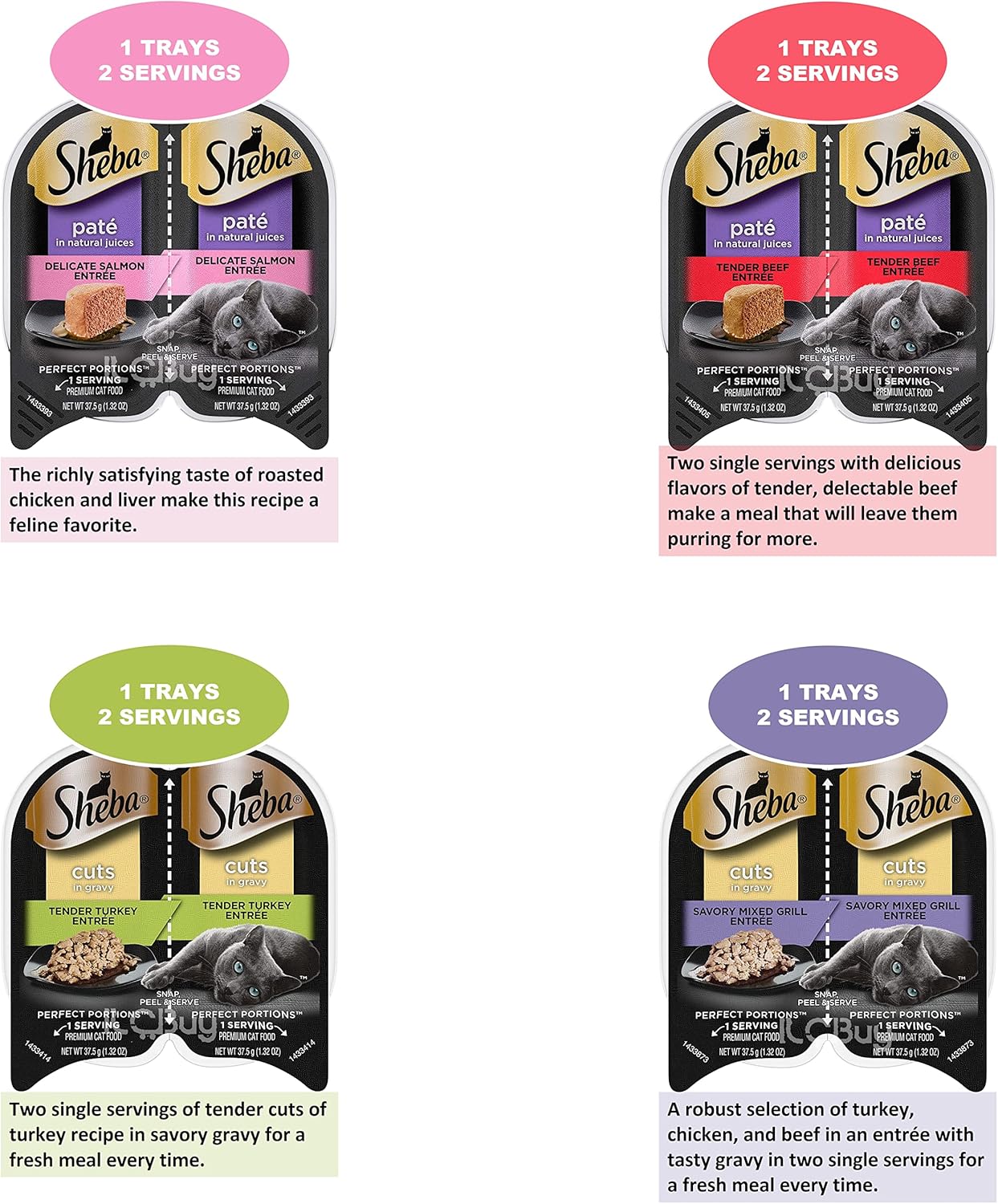 12 Trays 2.6 Oz Each Assorted Cuts in Gravy Pate in Natural Juice Cat Food F127257