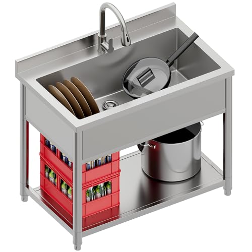 Stainless Steel Freestanding Utility Sink with Pull-out Faucet Z723