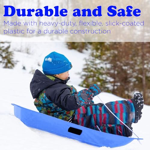 Blue Plastic Cold-Resistant Toboggan Snow Sled with Pull Rope and Handles K698