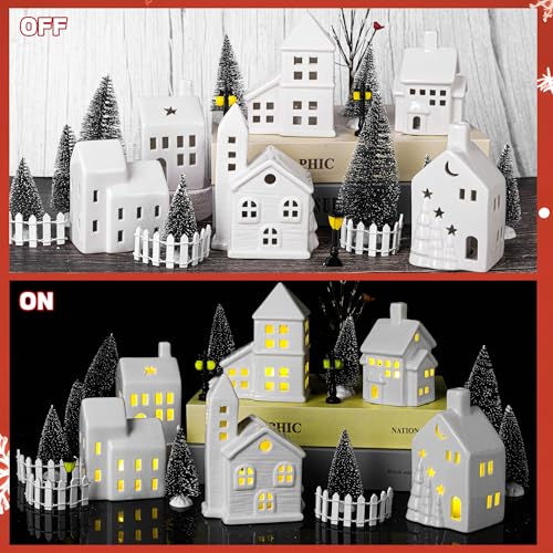 37 Pieces Porcelain Christmas Village Sets with Remote Control LED Tealights L8828