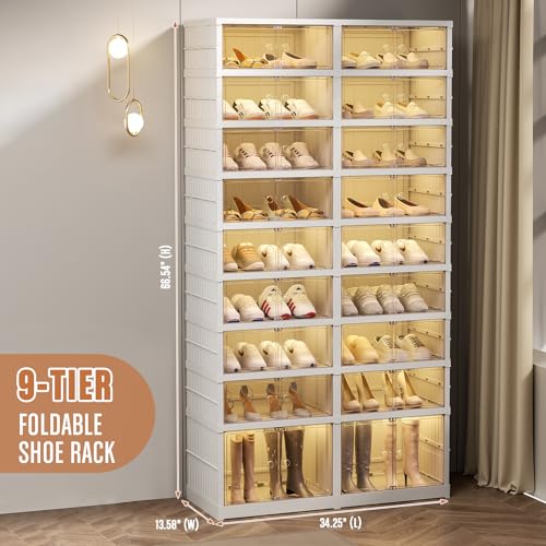 Clear Plastic 9-Tier Stackable Shoes Storage Box with Lids and Door C887029