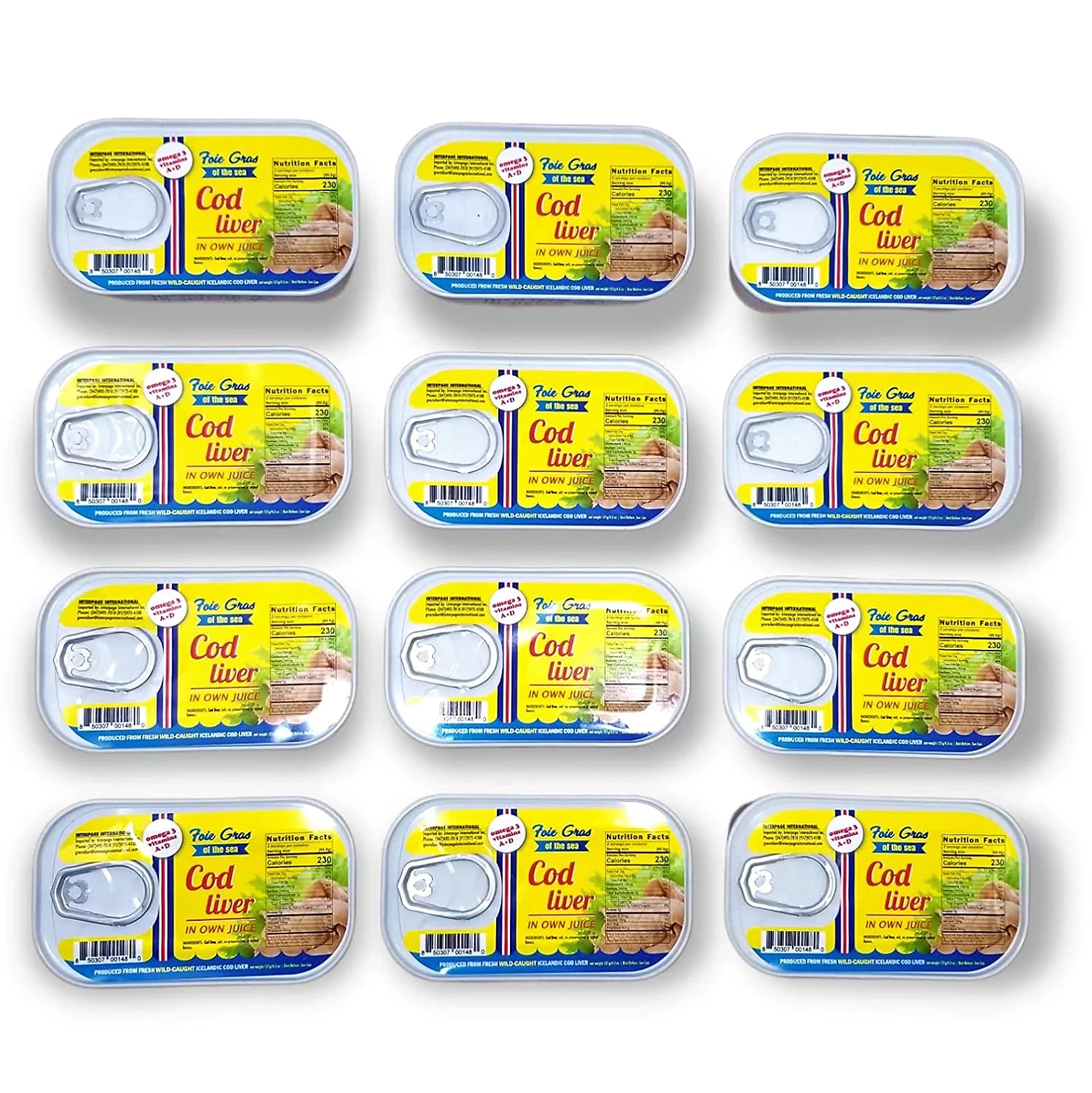 Canned Cod Liver In Own Oil 4.3oz Pack of 12 X44318