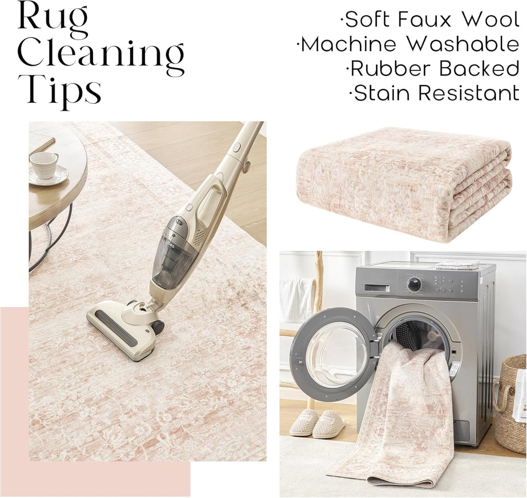 Pink Floral Non Slip 2x3 Washable Area Rug L56670