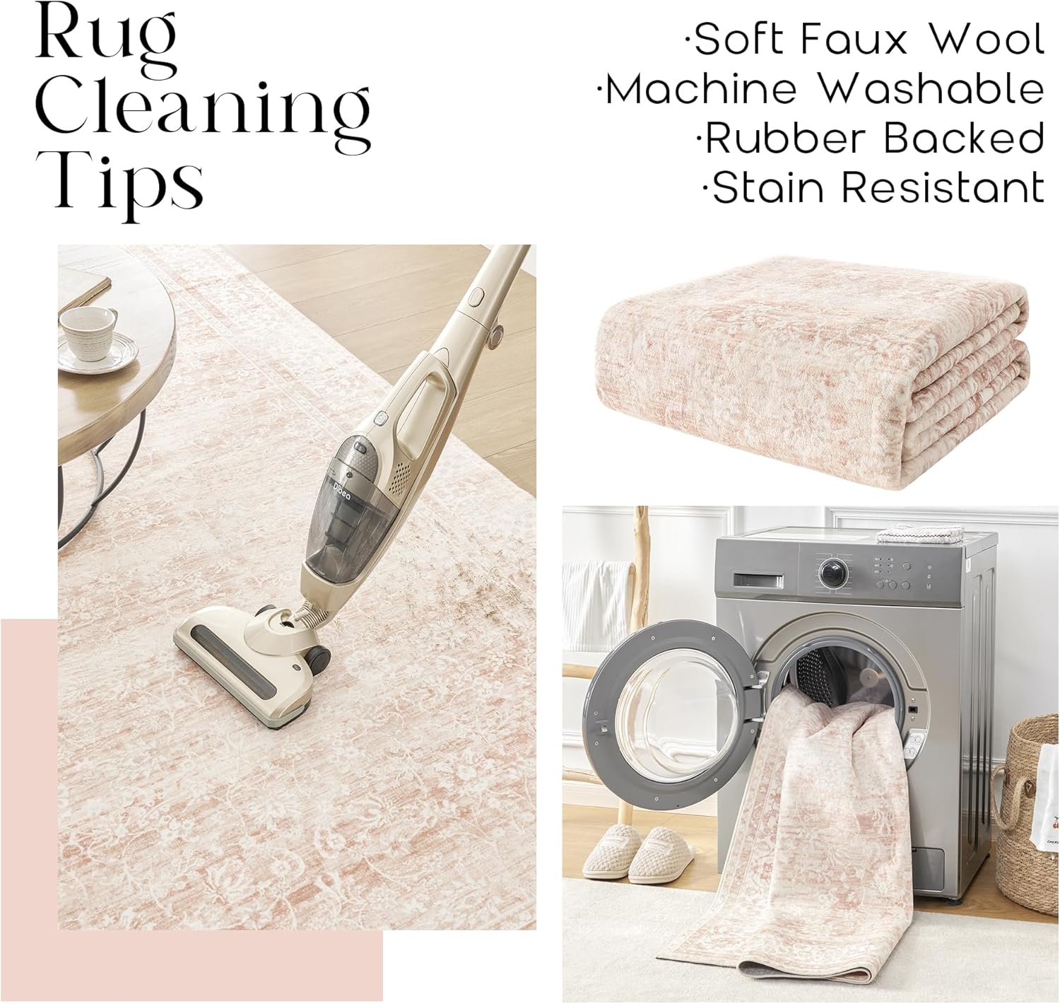 Pink Floral Non Slip 2x3 Washable Area Rug L56670