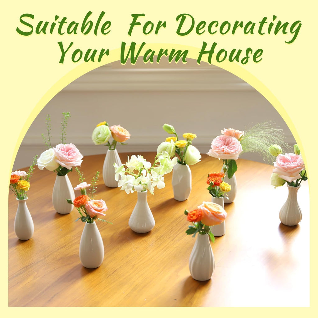 Mini Ceramic Vase Set of 10 White V673