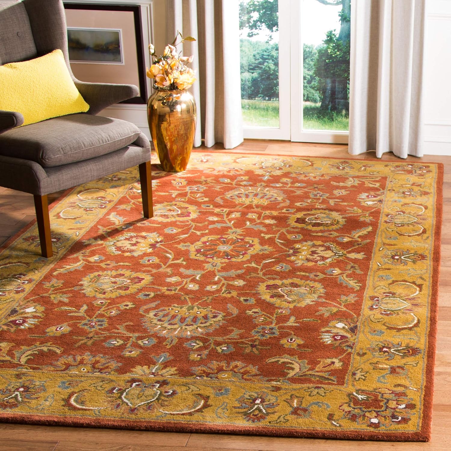 6' Square Red Natural Wool Area Rug B780912