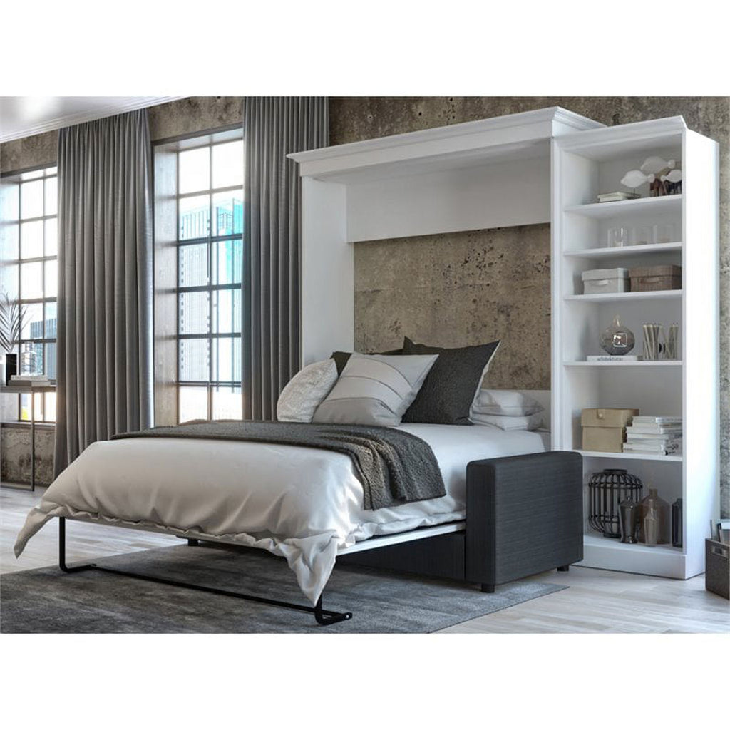 White Gray Wood Queen Murphy Bed with Sofa S784496