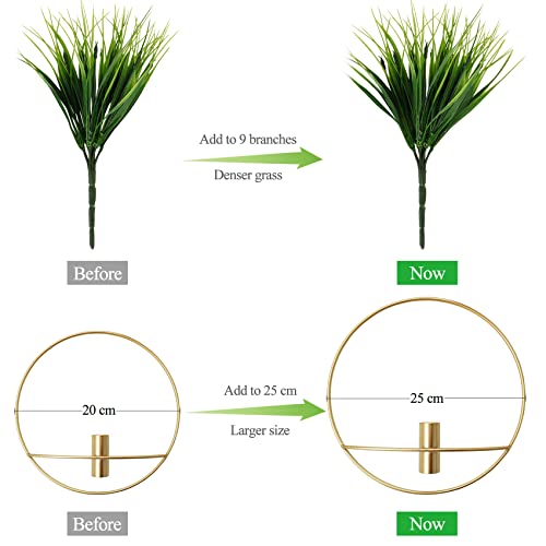 Set of 2 Artificial Plants with Gold Metal Round Hanging Hoop J435