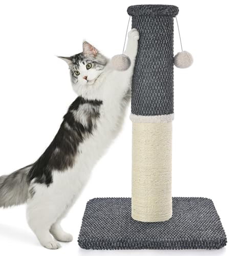 33" Natural Sisal Cat Scratching Post, Dark Grey U165
